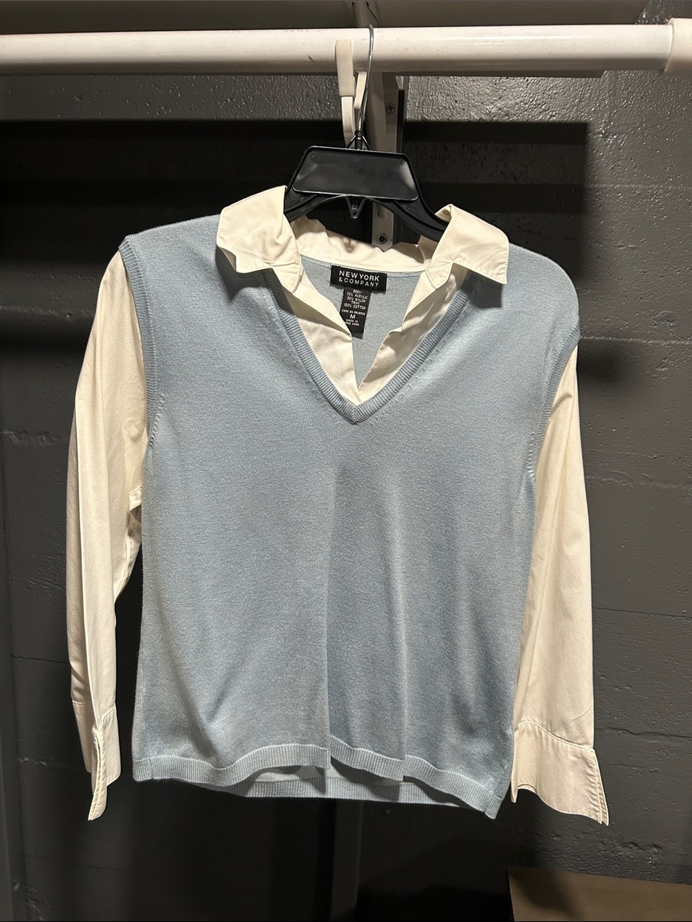 New York & Company Light Blue V-Neck Layered Sweater Shirt